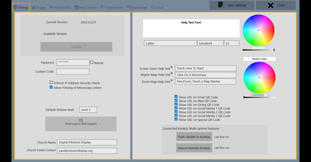 settings page screenshot