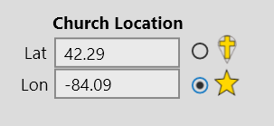 church location icon setting and latitude longitude input box screenshot